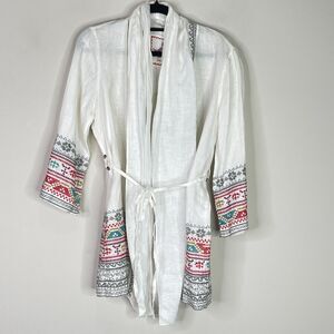 New Johnny Was Sentrie Linen Embroidered Kimono Cardigan Jacket Women's Small